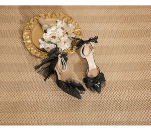 Scarpe Nere Estive 2024 di Alta Qualità per Donna, Tacco Alto <span class=keywords><strong>con</strong></span> Glitter, Strass, Perle e Fiocco, Tacco Sottile a Punta - Product Image 5