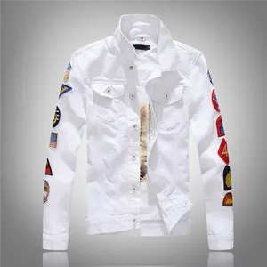 OEM Custom Fall Casual jackets for men 2022 Fashion White patch jean windbreaker jacket Single-Breasted Men's Denim Jacket Coat
