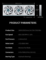 Ventilador de caja de PC upHere de 360 mm con aspas invertidas, ventilador ARGB PWM todo en uno blanco, sincronización con la placa base Infinity Mirror de 5V y 3 pines