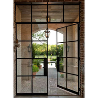 Portes françaises modernes de luxe, insonorisées, pour l'extérieur, portes battantes, système de double vitrage, composants en fer forgé