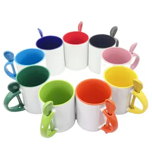 Personalized Straight Mug Insert Spoon Sublimation Inner Color Coffee Cup Mug with Color Handle