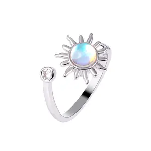 2023 Custom Swoosh Funky Rings Moonstone Vintage Spin Fidget Jewelry Saphire Fantasy Rotatable Finger Copper Ring