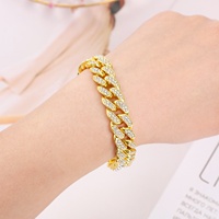 Usine Stock Vente Chaude Alliage et Bling Deux Rangées Strass Glacé Hip Hop 13mm Miami Cubain Lien Chaîne Bracelet