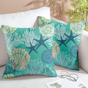 Hải lý ven biển ném gối bao gồm 18x18 inch 2pcs bãi biển theo chủ đề Đại Dương Seashell san hô Sao Biển nhung gối trường hợp trang trí nội thất - Product Image 6