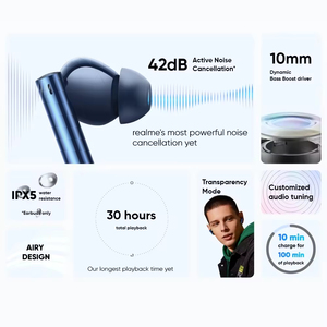 Auriculares inalámbricos originales <span class=keywords><strong>Realme</strong></span> Buds <span class=keywords><strong>Air</strong></span> <span class=keywords><strong>3</strong></span> con cancelación activa de ruido IPX5 resistentes al agua para juegos, música, deportes, auriculares impermeables - Product Image 3