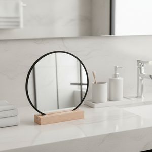 <b>Round</b> Acrylic Tabletop <b>Mirror</b> with Solid Wood Base <b>Black</b> Framed Art Deco Eco-Friendly Portable Vanity Makeup <b>Mirror</b> - Product Image 2