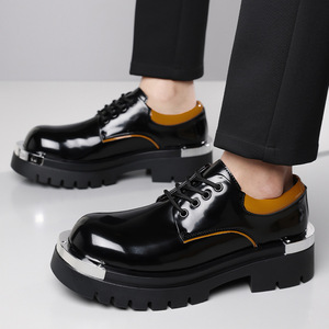 Chaussures de travail en cuir pour hommes grandes tailles 2026 à semelle épaisse et rehaussée, confortables, brillantes et à bout rond - Product Image 4