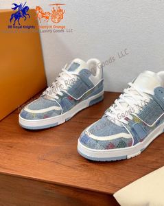 Zapatillas Deportivas Casuales de Diseño de Lujo para Hombre en Azul Denim, Cuero Suave, para Baloncesto, Tenis y Caminar - Product Image 1