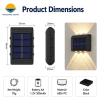 Lampe murale solaire en plastique à lentille convexe 6 LED, 300 mAh, blanc chaud et blanc froid, éclairage mural solaire extérieur pour entrée