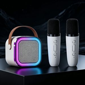 רמקול קריוקי נייד K12 לילדים עם תאורת RGB, 2 מיקרופונים אלחוטיים, נטען, נגן מוזיקה מיני למסיבות ביתיות ושירה - Product Image 1