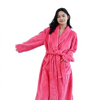 Peignoir d'hiver pour femme en polaire rose pâle, à col en V, avec ceinture, séchage rapide, confortable, à manches longues