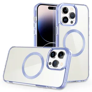 Magnetic Wireless Charging TPU PC Phone Cover For IPhone 11 12 13 14 Pro Max Protection Clear Phone Case