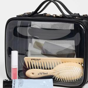 Custom Black PVC Zipper Handle Waterproof Eco-Friendly Makeup for Bag Large Capacity Double Compartments Organizer <b>Storage</b> - Product Image 2