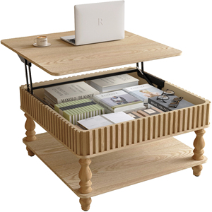 31.5 Inch Square Fluted Lift-<b>Top</b> Modern <b>Decorative</b> Coffee <b>Table</b> Hidden Open Storage Hydraulic Raising Mechanism for Living Room - Product Image 3