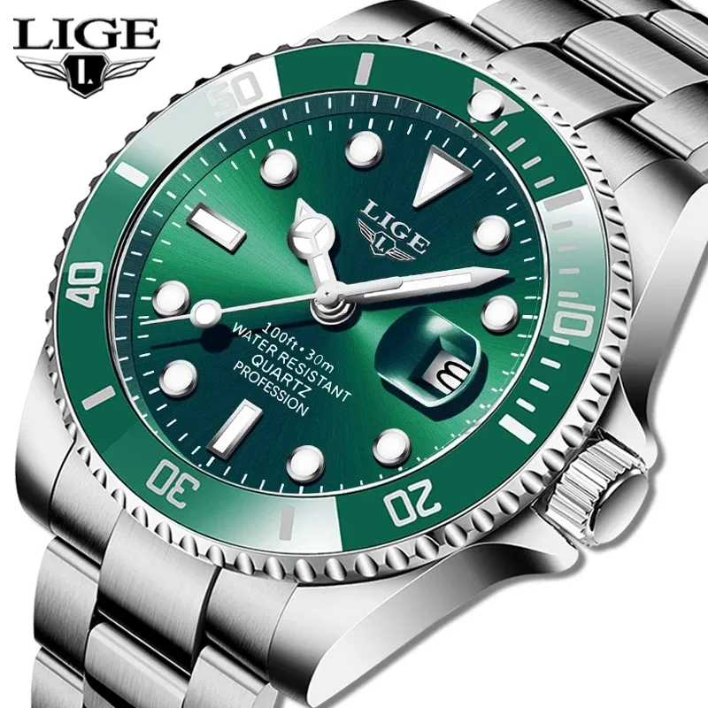 LIGE 10045 Hot Selling Stainless Steel Men's Watch Luminous Business Leisure Sports Quartz Watch Men's Watch Waterproof