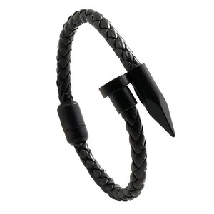 Spike <b>Leather</b> <b>Bracelet</b> Steel Black Gunmetal Zinc Alloy Magnetic Buckle Punk Style Jewelry for Men Women - Product Image 4