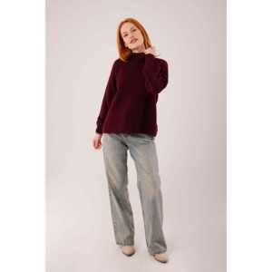 Suéter de Punto Trenzado Color Borgoña Básico al por Mayor para Mujer, Cálido e Informal con Cuello Acanalado y Decoración de Botones, Empaquetado Individual - Product Image 6