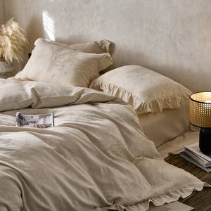 طقم أغطية سرير صيني الطراز من الكتان مكون من 11 قطعة بنقش أوراق اللوتس والدانتيل، أغطية لحاف جاكار مقاومة للماء بكثافة 300 خيط - Product Image 3