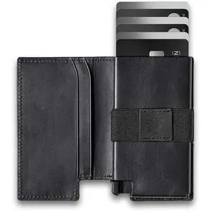 Automatische minimalist ische Kreditkarten inhaber Pop-up-Karten PU-Leder Aluminium Karten halter schlanke RFID-blockierende Brieftaschen für den Menschen