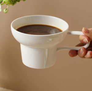 Ensemble de tasses à café en céramique blanche empilables, tasse à cappuccino minimaliste empilable avec poignée, vaisselle pour hôtel, café, restaurant, vente en gros - Product Image 2