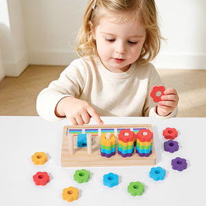 Brinquedo Educativo Montessori de Contagem de Flores, Tabuleiro de Equações Matemáticas para Classificação de Cores, Blocos de Empilhamento para Crianças - Product Image 3