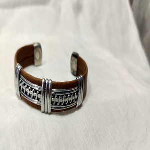 Best Selling Adjustable Silver Plated <b>Copper</b> Cuff <b>Bracelet</b> Engraved Friendship Pu Leather Men's Classic Jewelry From India - Product Image 1
