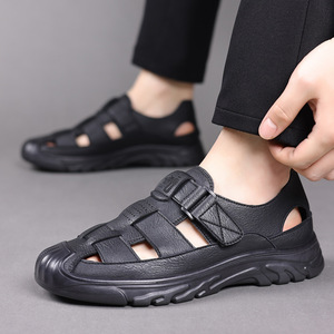 รองเท้าแตะหนังแบบสวมลำลองสำหรับผู้ชาย ระบายอากาศได้ดี ปิดด้วยเวลโคร สีน้ำตาล ดำ เทา ไซส์ผู้ใหญ่ 38-46 - Product Image 3