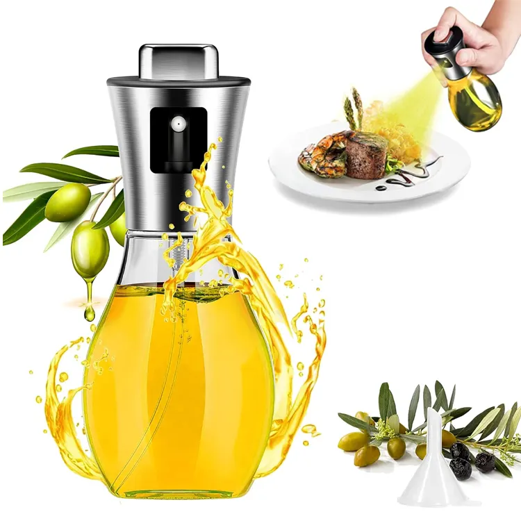 Portable 200ml Glass Oil Dispenser Kitchen Vinegar Spray Oil Bottle Sprayer 304 Stainless Steel Olive Oil Sprayer for Cooking