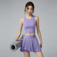 Ensemble de yoga pour femmes, débardeur uni, jupe plissée asymétrique, séchage rapide, tenue de sport pour le tennis, le badminton, la gym, ensemble deux pièces