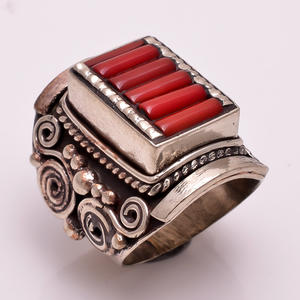 Turquoise naturelle corail Lapis pierre précieuse classique bague de mariage tibétain argent bijoux faits à la main pour femmes et filles - Product Image 5