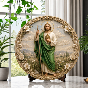 Piatto in Resina con Madonna Incoronata e Cornice a Ghirlanda di Lillie, Regalo Religioso per Esposizione in Cappella, Direttamente dalla Fabbrica - Product Image 3