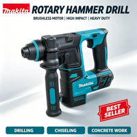 Makita Perceuse à percussion électrique 18 volts avec poignée auxiliaire ergonomique, adaptée aux travaux de construction et aux opérations de perçage domestiques