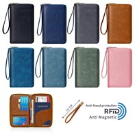 Porte-passeport RFID long en PU couleur unie, organisateur de billets, étui de voyage multifonctionnel avec fermeture éclair, Nouveauté 2026, pour le commerce transfrontalier