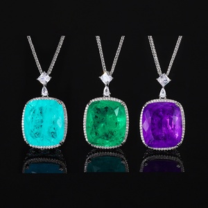 Wholesale Trendy Eco-friendly Copper Jewelry 20*23mm Rectangle Cut Green Cubic Zirconia Stone Color <b>Pendant</b> Necklace for Women - Product Image 3