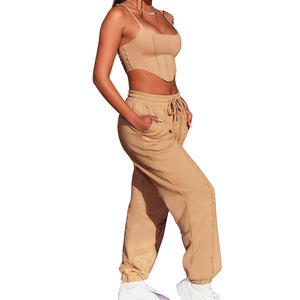 Offre Spéciale – <span class=keywords><strong>Ensemble</strong></span> Sportif 2 Pièces Sexy et Abordable pour <span class=keywords><strong>Femme</strong></span>, Pantalon de Jogging et Haut Court Asymétrique, Tenue de <span class=keywords><strong>Sport</strong></span> Slim Fit Designer pour Dames - Product Image 4