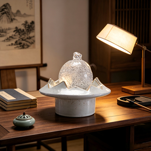 Fontaine <span class=keywords><strong>d</strong></span>'eau de table en céramique mouchetée en forme de montagne avec sphère de perles de cristal, <span class=keywords><strong>d</strong></span>écoration zen orientale vue sur la montagne - Product Image 2