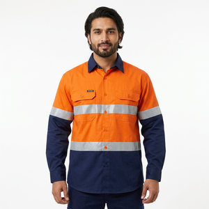 Camisa de Trabajo Personalizada Transpirable con Impresión por Transferencia de Calor, Poliéster/Algodón, Cinta Reflectante de Alta Visibilidad, Botón LED Intermitente, Construcción - Product Image 1