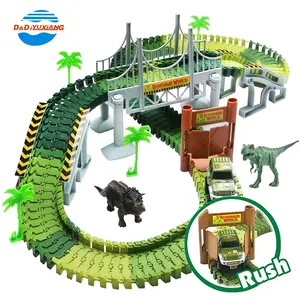 Dinosaur Toys 142pcs Slot Car Race Flexible Tracks 2 Dinosaurs Create A Road Toys For Kid