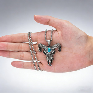 Colgante de Calavera de Toro de Acero Inoxidable yunnique con Incrustaciones de Turquesa, Joyería Temática de Animales, Regalo - Product Image 3