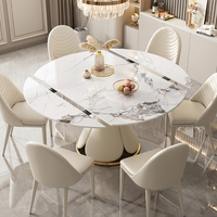 Ensemble de table à manger moderne en pierre frittée blanche, pieds en acier inoxydable, 6 places, imperméable, écologique, mobilier de luxe pour la maison