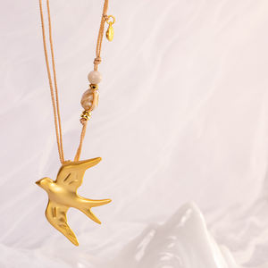 Collar de Cadena de Eslabones de Plata Tai de Aleación de Cobre, Colgante de Golondrina Clásico Bohemio, Chapado en Plata, Accesorios Unisex para Fiestas - Product Image 1