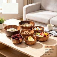 Ensemble de 4 bols à salade en bois naturel de qualité supérieure, bols à servir imbriqués pour fruits, pop-corn, céréales, ustensiles de cuisine professionnels