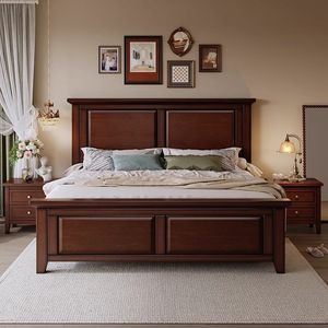 Modern Bedroom Furniture Sets MahoganyVeneer Solid Wood Frame <b>Storage</b> Platform <b>Bed</b> King Size With 2 Side Drawers 6802 <b>Bed</b> Frame - Product Image 5