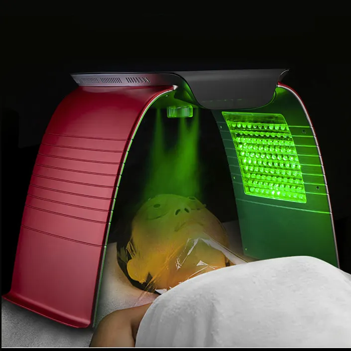 Máquina de terapia de luz facial três dobráveis, spa facial 7 cores pdt led máquina de terapia com nano vapor, luz uv e luz ca