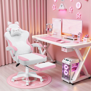 Chaise de bureau ergonomique avec <span class=keywords><strong>oreilles</strong></span> de chat, coussin lombaire en forme de patte de chat, violet et blanc, pour le gaming - Product Image 3