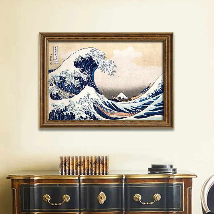 Pinturas japonesas hechas a mano de Hokusai, The Great Wave Off Kanagawa, pinturas de paisajes marinos