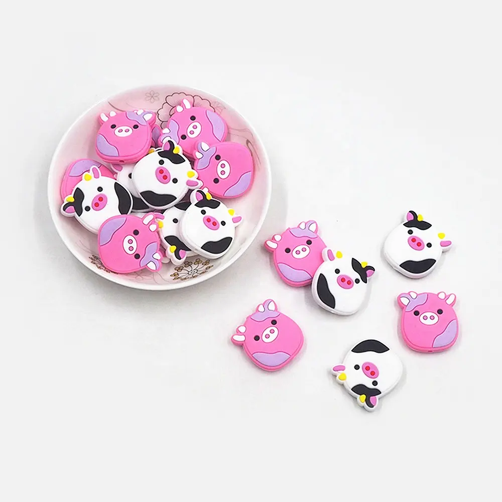 Newest Cartoon Cow Silicone Beads Food Grade BPA Free DIY Pacifier Chain Accessories Baby Teething Toys