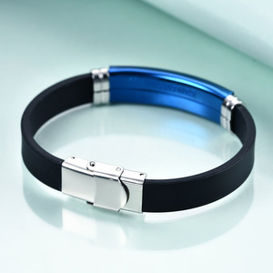 Pulsera de Cuero y Acero Inoxidable de 12 mm, Color Negro, Azul y Plateado, Unisex, Regalo, Joyería, Moda, Aretes - Product Image 4