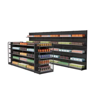 Fabrik preis Doppelseiten regal verwendet Super Shop Display Rack Regale für Supermärkte schwarz Gondel Regal