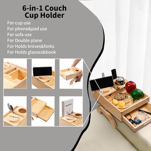 Vassoio OEM 6-in-1 in Legno Massello per Bracciolo del Divano con Piccolo Cassetto, Organizzatore Laterale per Divano, <span class=keywords><strong>Tavolino</strong></span> <span class=keywords><strong>Porta</strong></span> Snack, Vassoio Portabicchieri a Clip per Divano - Product Image 3
